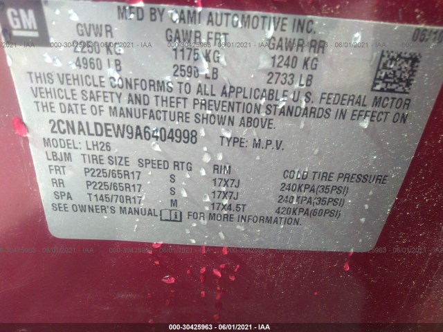 Photo 8 VIN: 2CNALDEW9A6404998 - CHEVROLET EQUINOX 