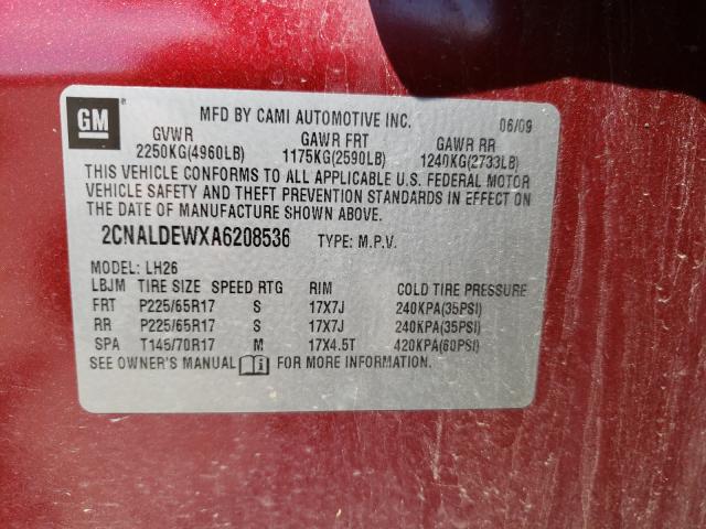 Photo 9 VIN: 2CNALDEWXA6208536 - CHEVROLET EQUINOX LT 