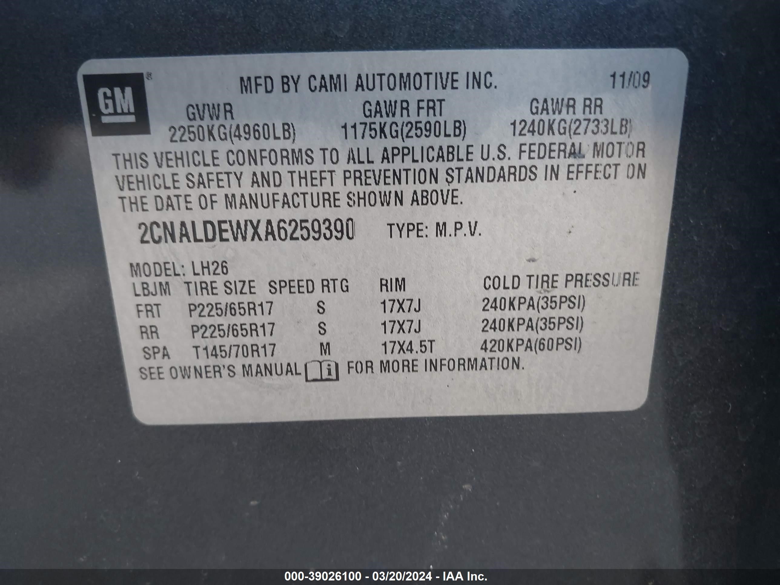 Photo 8 VIN: 2CNALDEWXA6259390 - CHEVROLET EQUINOX 