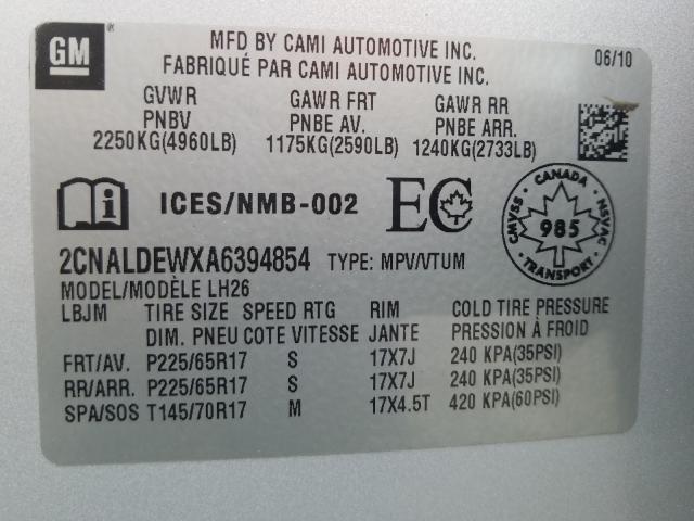 Photo 9 VIN: 2CNALDEWXA6394854 - CHEVROLET EQUINOX LT 