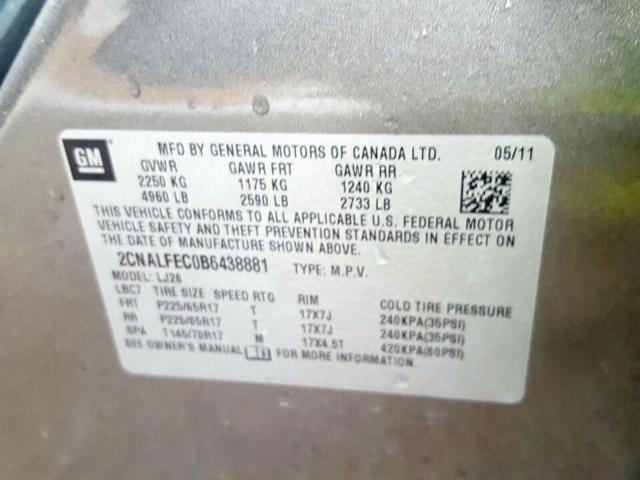 Photo 9 VIN: 2CNALFEC0B6438881 - CHEVROLET EQUINOX LT 