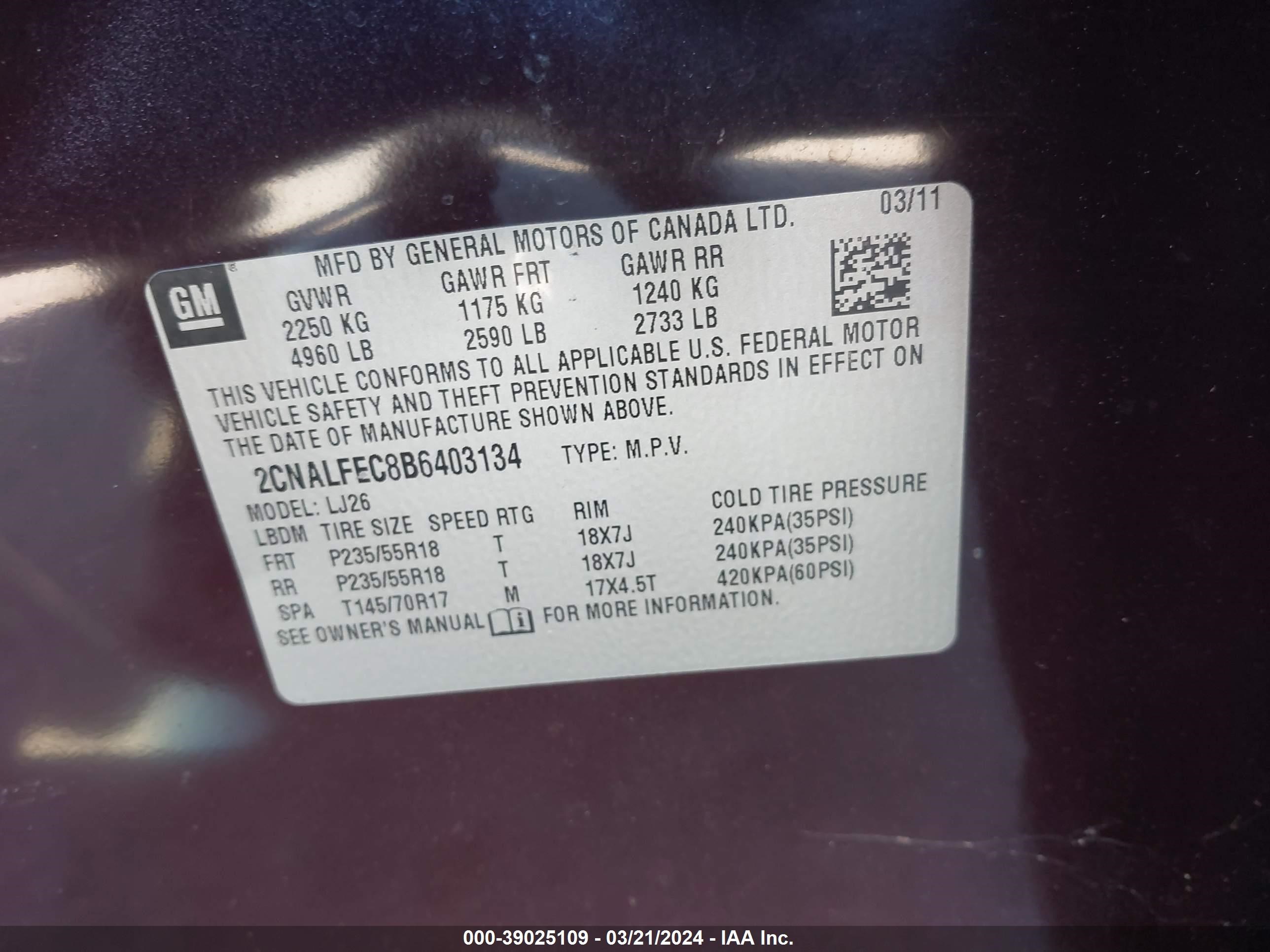 Photo 8 VIN: 2CNALFEC8B6403134 - CHEVROLET EQUINOX 