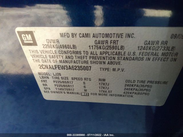 Photo 8 VIN: 2CNALFEW3A6235007 - CHEVROLET EQUINOX 