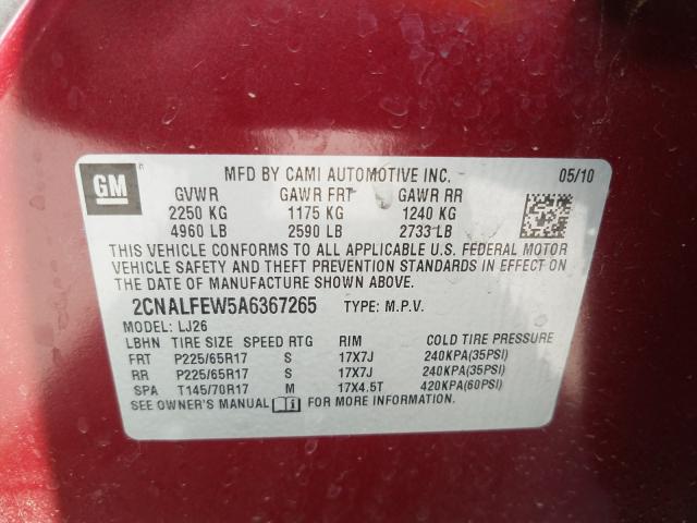 Photo 9 VIN: 2CNALFEW5A6367265 - CHEVROLET EQUINOX LT 