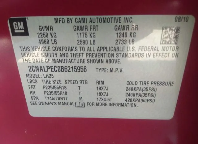 Photo 8 VIN: 2CNALPEC0B6215956 - CHEVROLET EQUINOX 