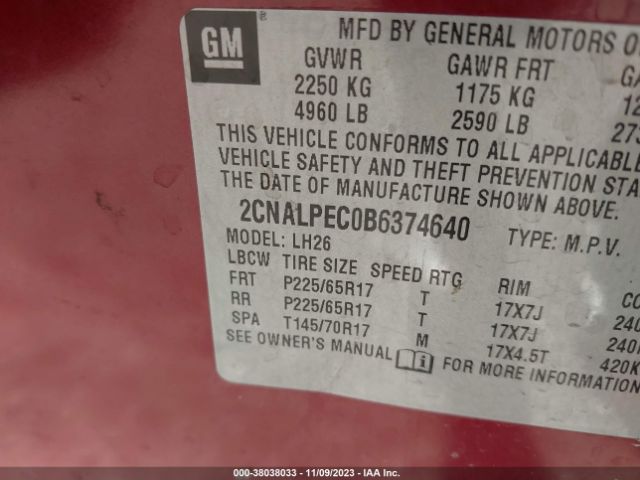 Photo 8 VIN: 2CNALPEC0B6374640 - CHEVROLET EQUINOX 