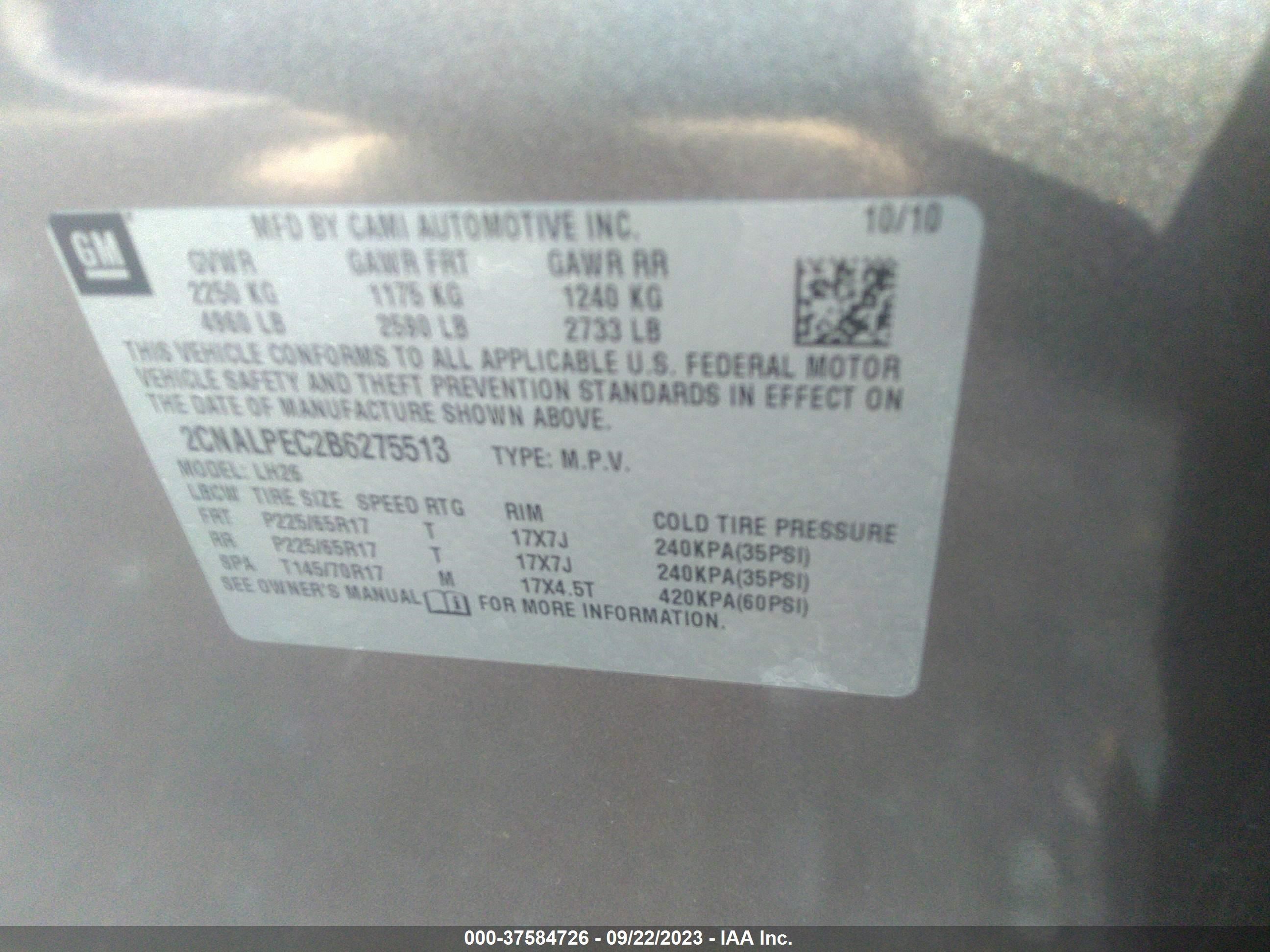 Photo 8 VIN: 2CNALPEC2B6275513 - CHEVROLET EQUINOX 