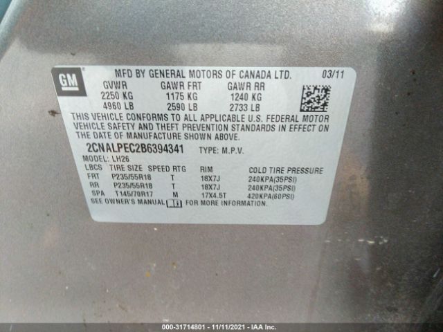 Photo 8 VIN: 2CNALPEC2B6394341 - CHEVROLET EQUINOX 