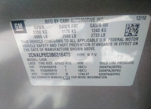 Photo 8 VIN: 2CNALPEC3B6316473 - CHEVROLET EQUINOX 