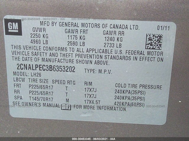 Photo 8 VIN: 2CNALPEC3B6353202 - CHEVROLET EQUINOX 