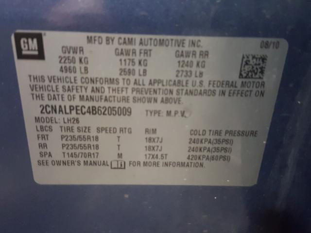 Photo 9 VIN: 2CNALPEC4B6205009 - CHEVROLET EQUINOX LT 