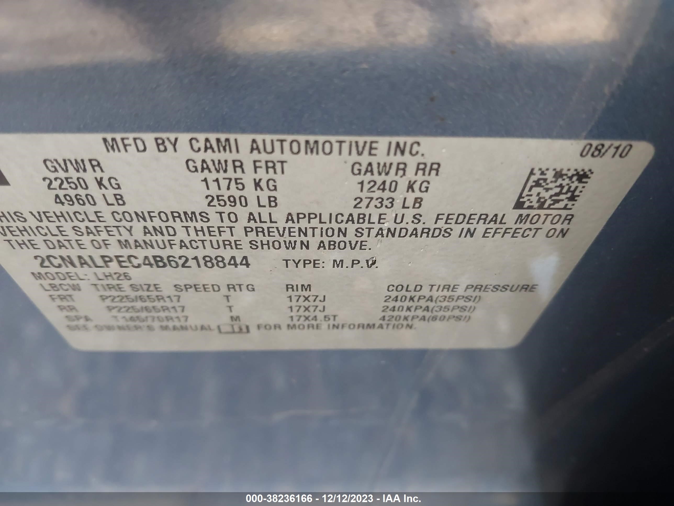 Photo 8 VIN: 2CNALPEC4B6218844 - CHEVROLET EQUINOX 