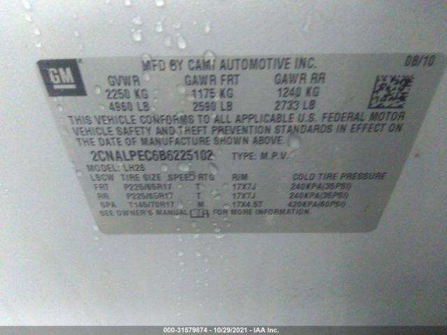 Photo 8 VIN: 2CNALPEC6B6225102 - CHEVROLET EQUINOX 