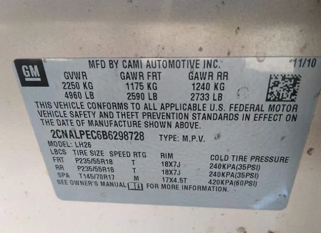 Photo 8 VIN: 2CNALPEC6B6298728 - CHEVROLET EQUINOX 