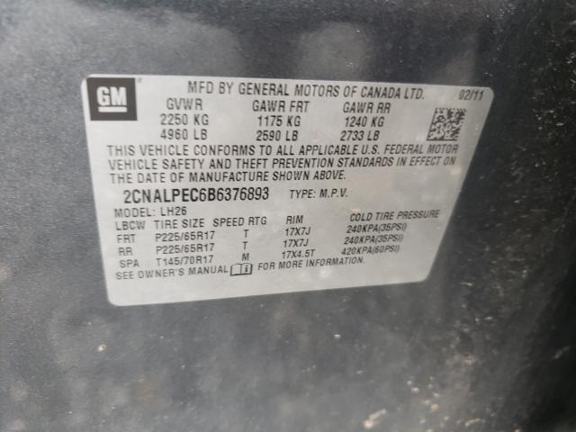 Photo 9 VIN: 2CNALPEC6B6376893 - CHEVROLET EQUINOX LT 