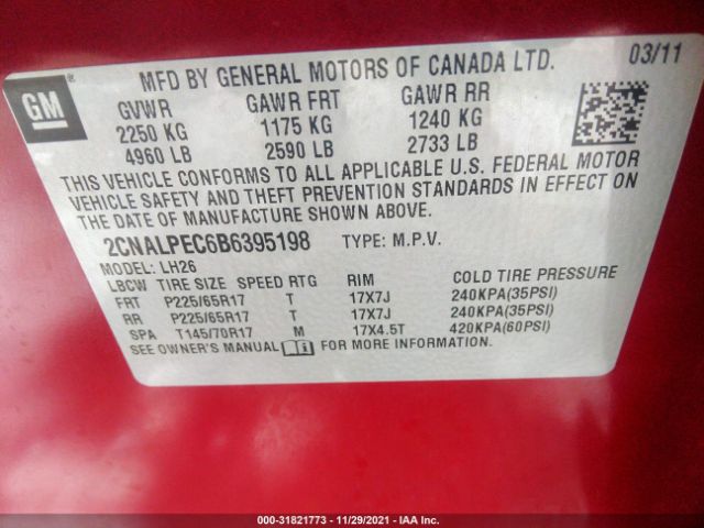 Photo 8 VIN: 2CNALPEC6B6395198 - CHEVROLET EQUINOX 