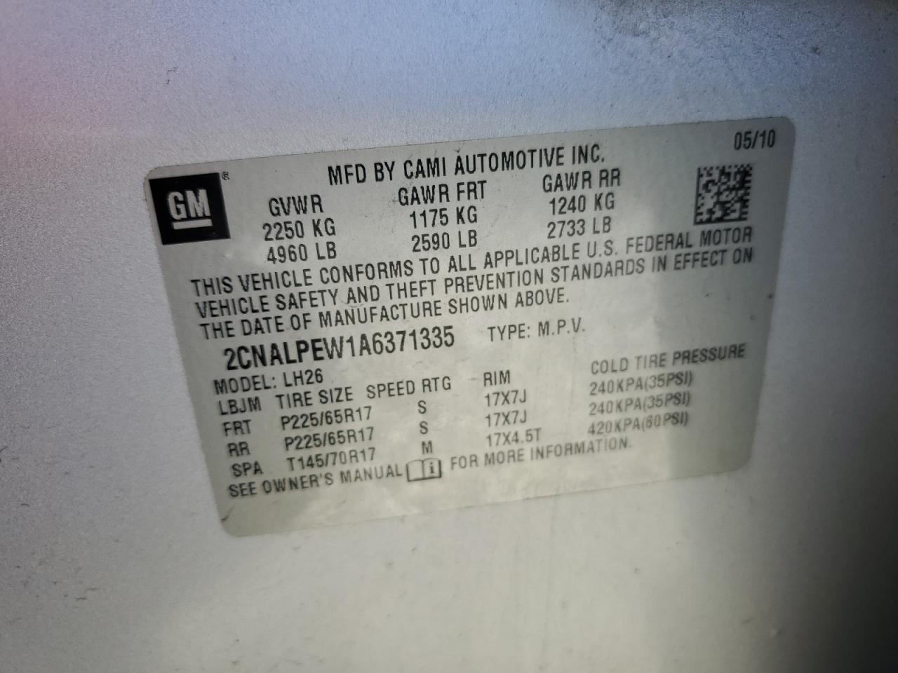 Photo 11 VIN: 2CNALPEW1A6371335 - CHEVROLET EQUINOX 