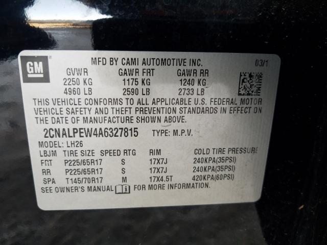 Photo 9 VIN: 2CNALPEW4A6327815 - CHEVROLET EQUINOX LT 