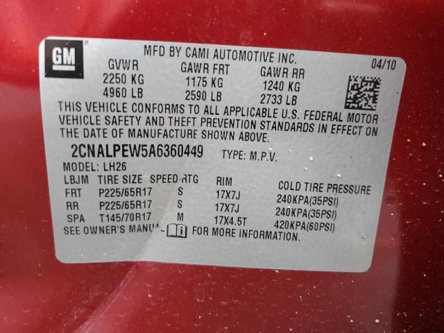 Photo 9 VIN: 2CNALPEW5A6360449 - CHEVROLET EQUINOX LT 