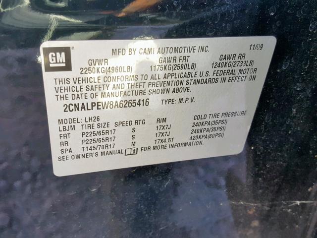 Photo 9 VIN: 2CNALPEW8A6265416 - CHEVROLET EQUINOX LT 