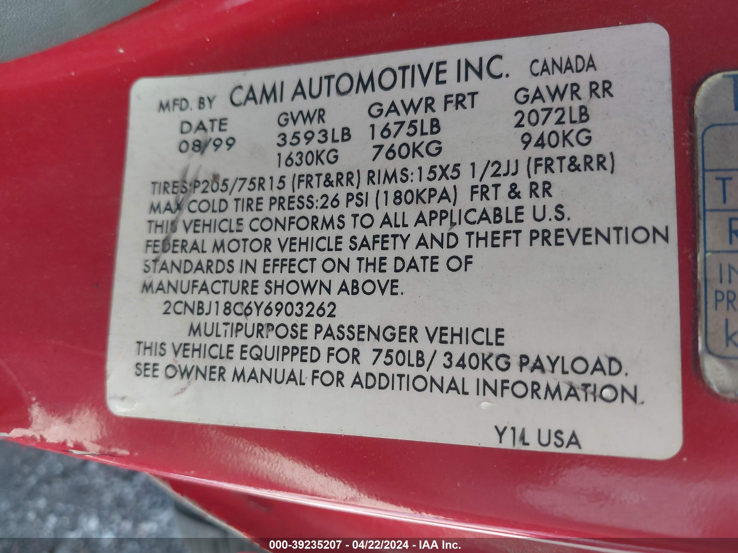 Photo 8 VIN: 2CNBJ18C6Y6903262 - CHEVROLET TRACKER 