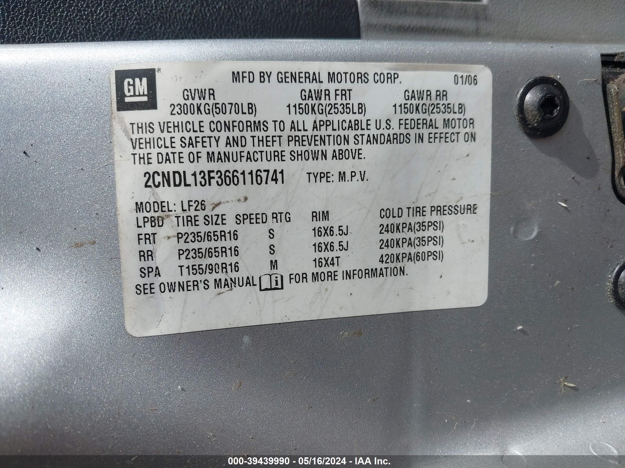 Photo 8 VIN: 2CNDL13F366116741 - CHEVROLET EQUINOX 