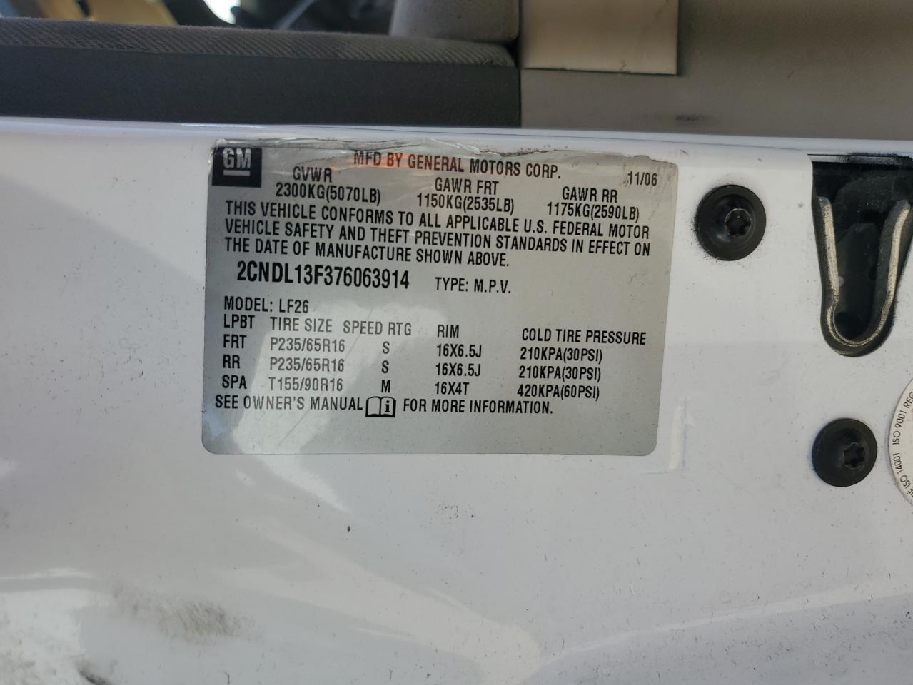 Photo 12 VIN: 2CNDL13F376063914 - CHEVROLET EQUINOX 