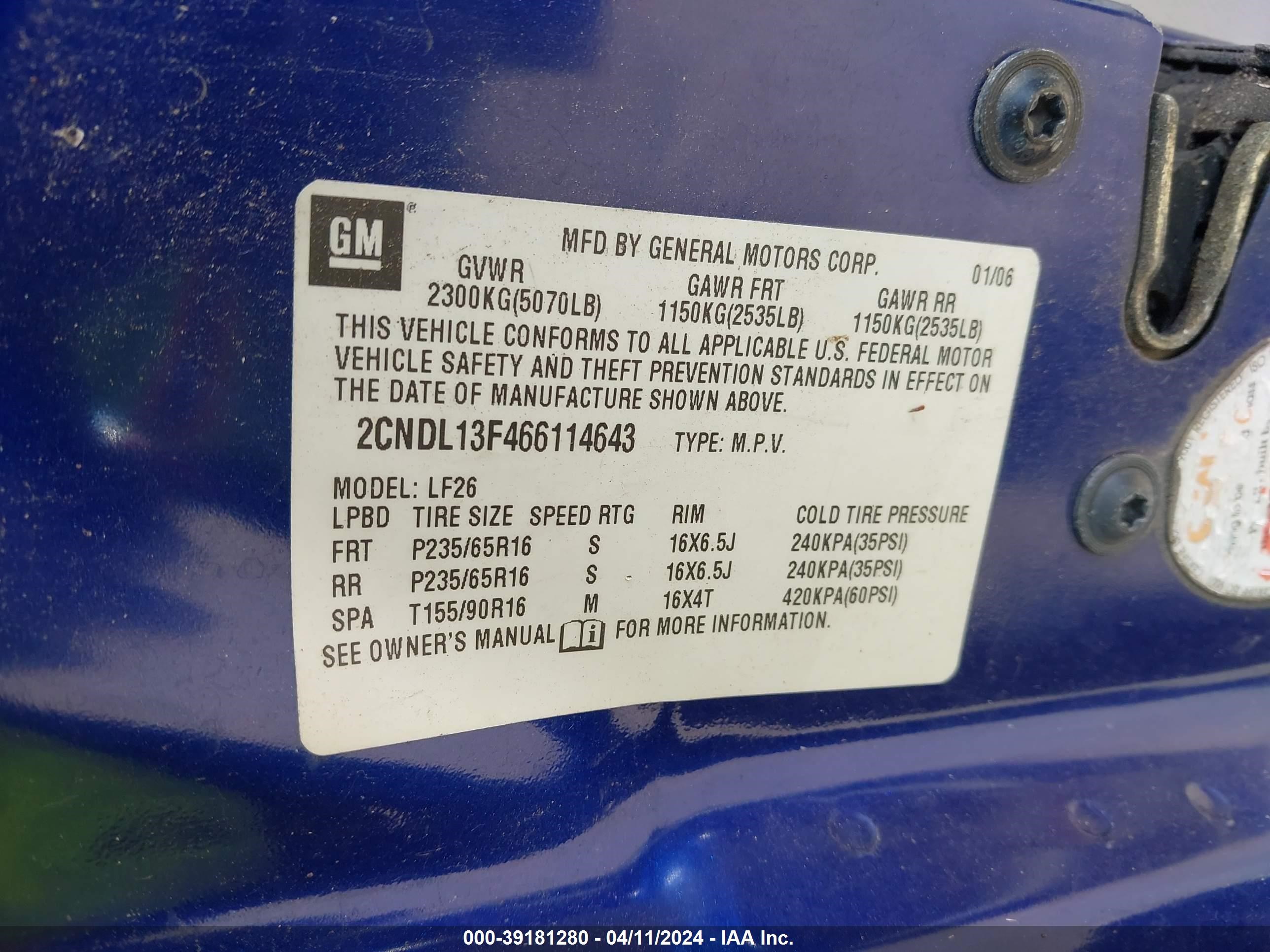 Photo 8 VIN: 2CNDL13F466114643 - CHEVROLET EQUINOX 