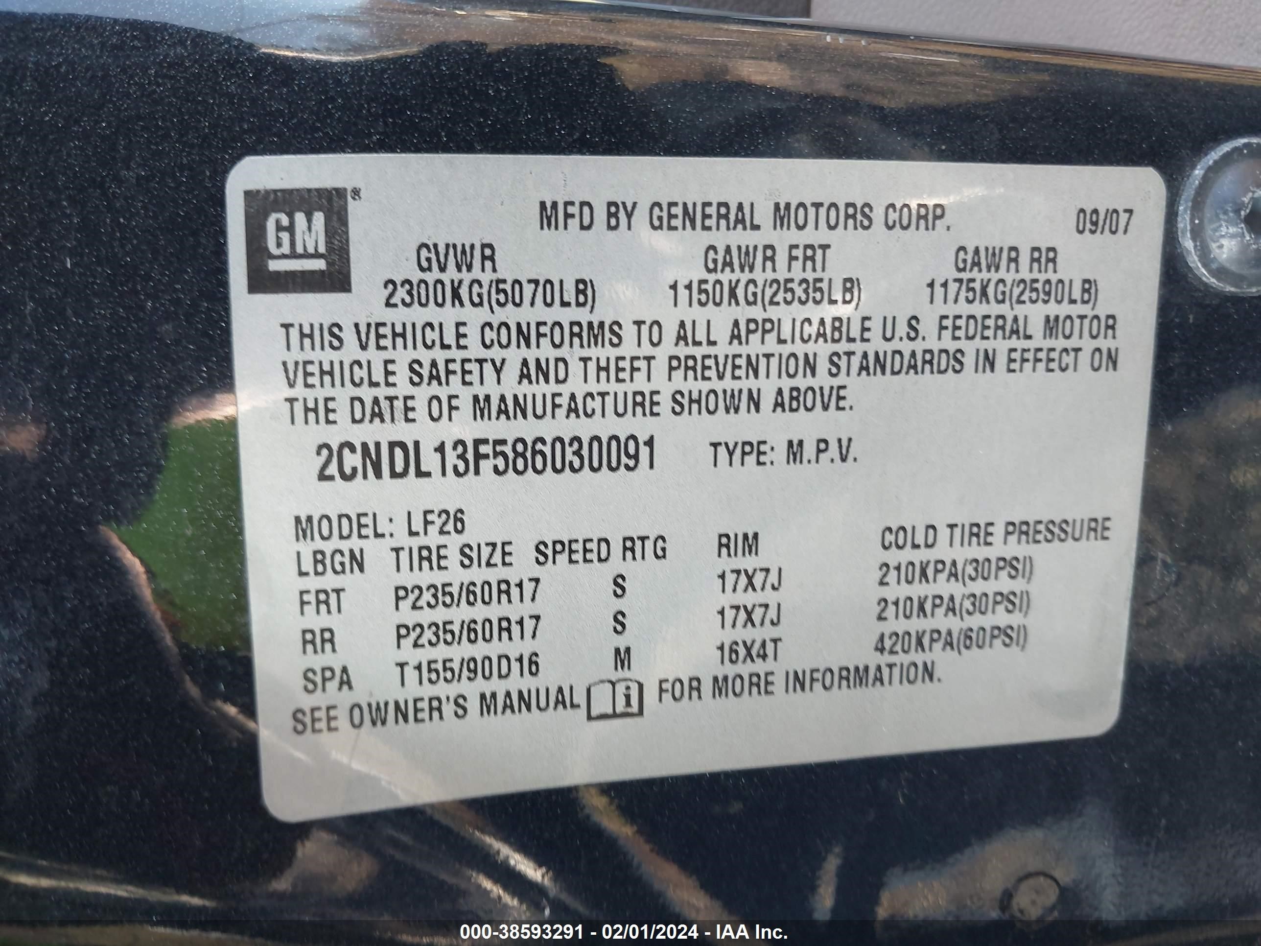 Photo 8 VIN: 2CNDL13F586030091 - CHEVROLET EQUINOX 