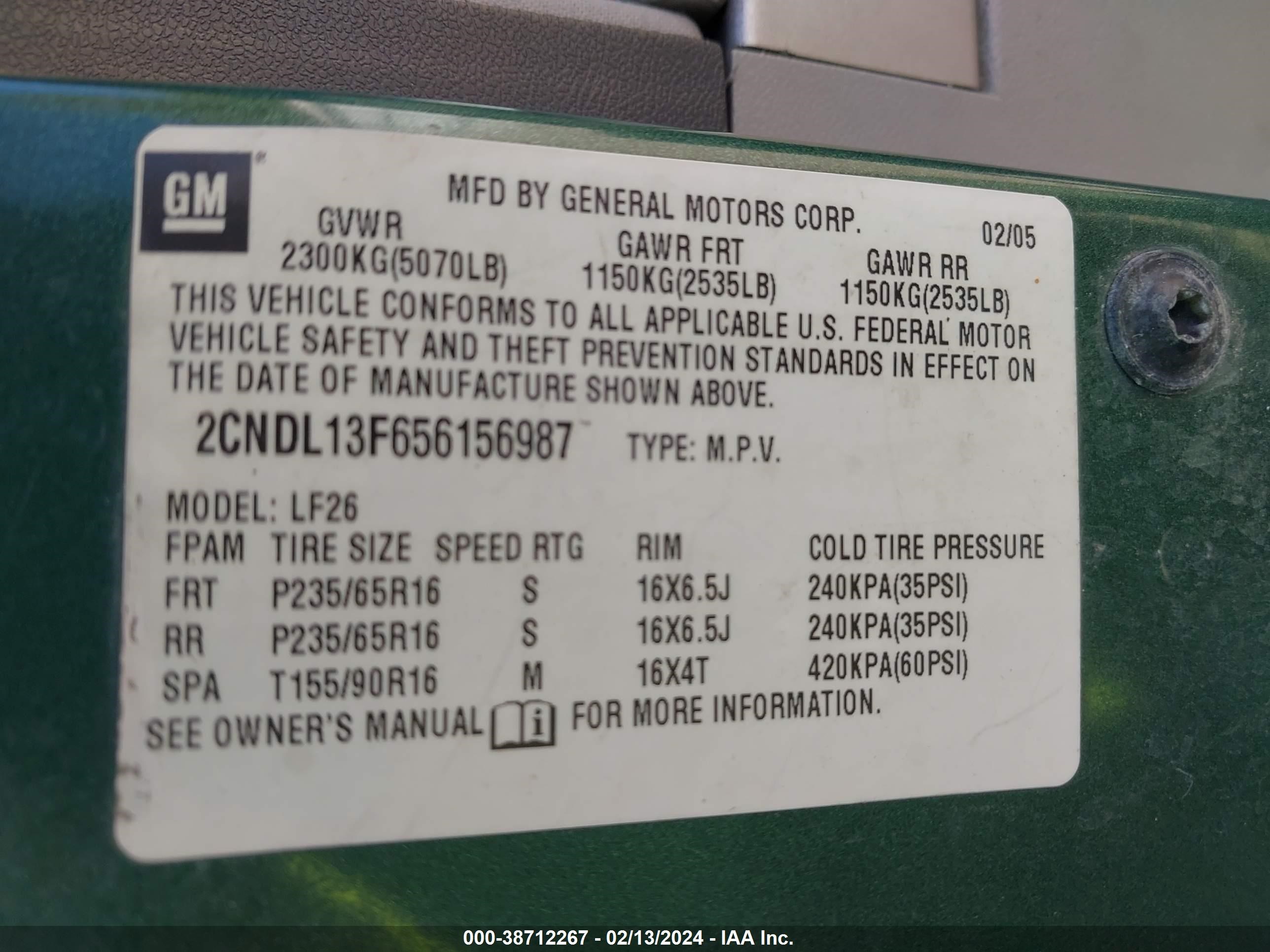 Photo 8 VIN: 2CNDL13F656156987 - CHEVROLET EQUINOX 