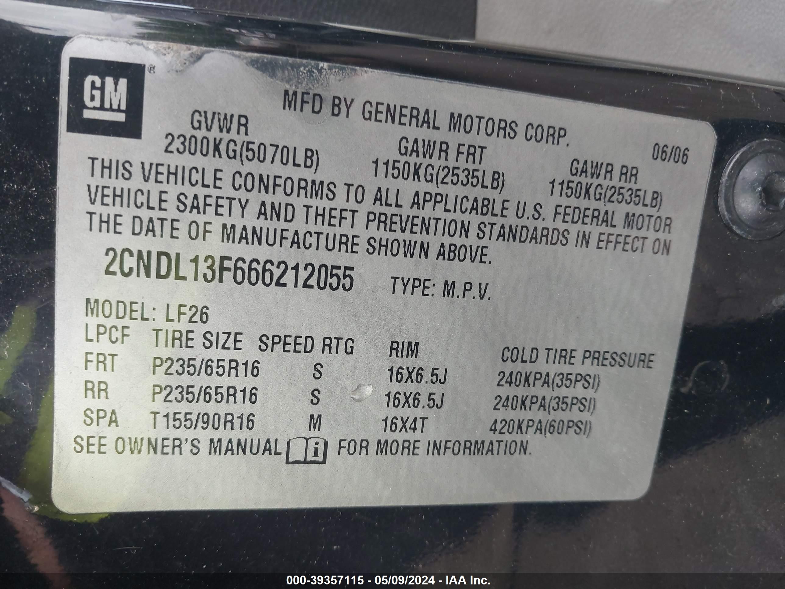 Photo 8 VIN: 2CNDL13F666212055 - CHEVROLET EQUINOX 