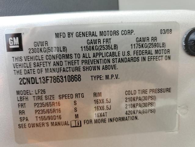 Photo 13 VIN: 2CNDL13F786310868 - CHEVROLET EQUINOX 