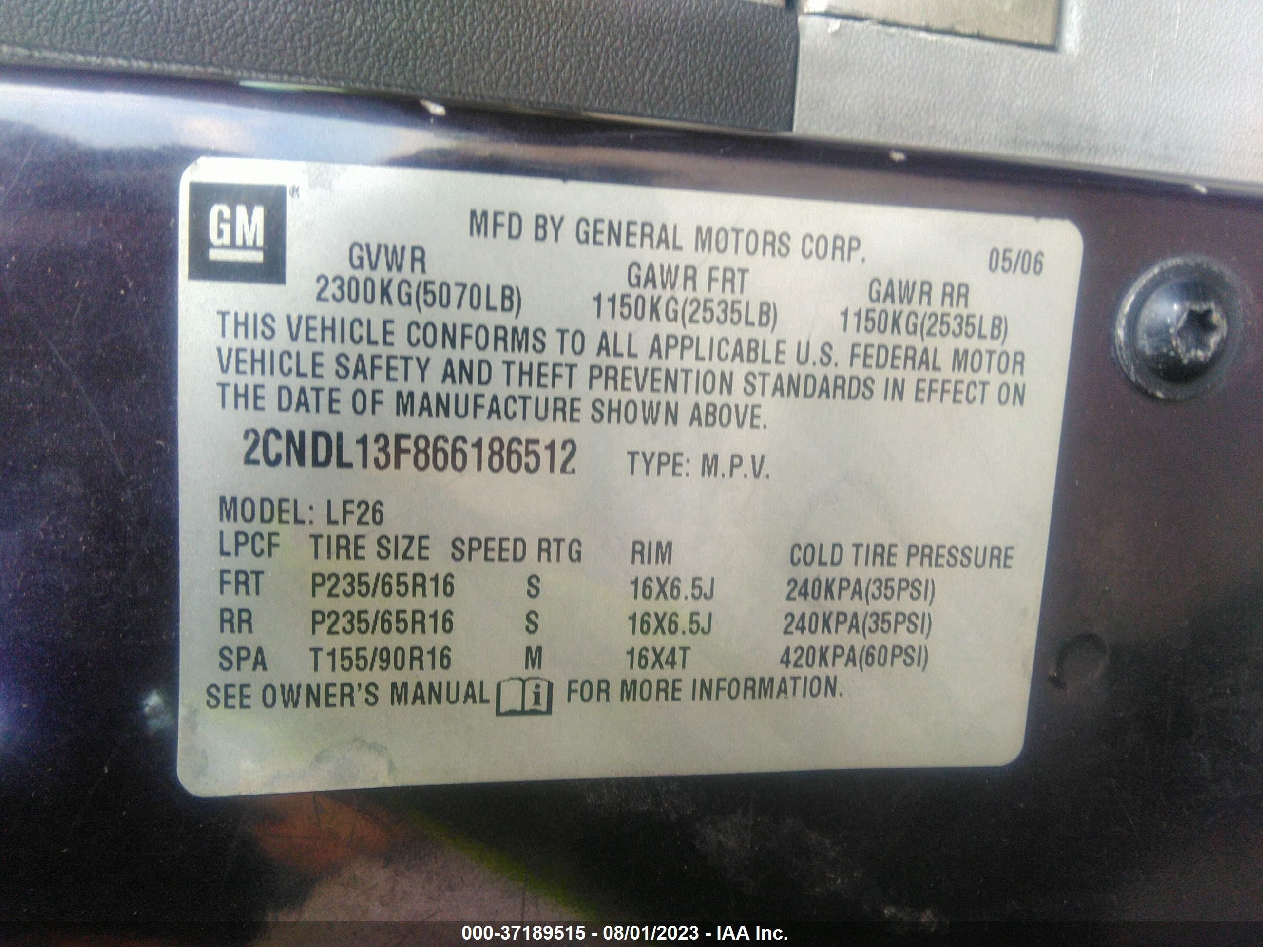 Photo 8 VIN: 2CNDL13F866186512 - CHEVROLET EQUINOX 