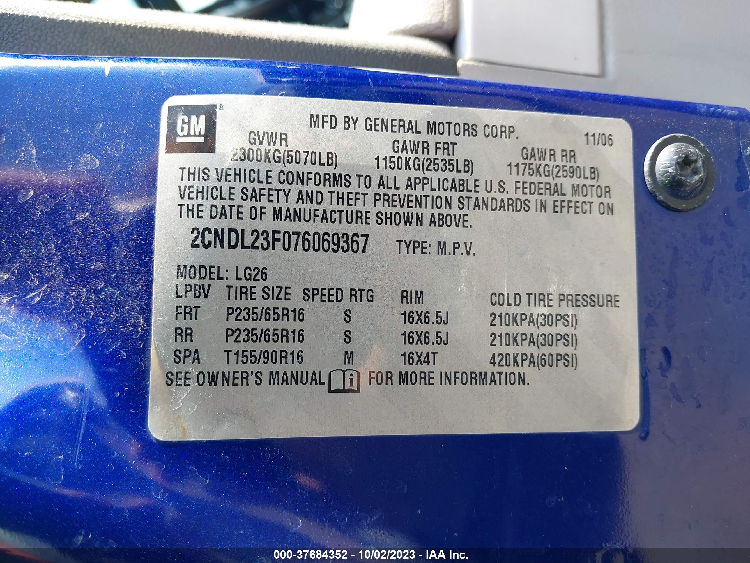 Photo 8 VIN: 2CNDL23F076069367 - CHEVROLET EQUINOX 