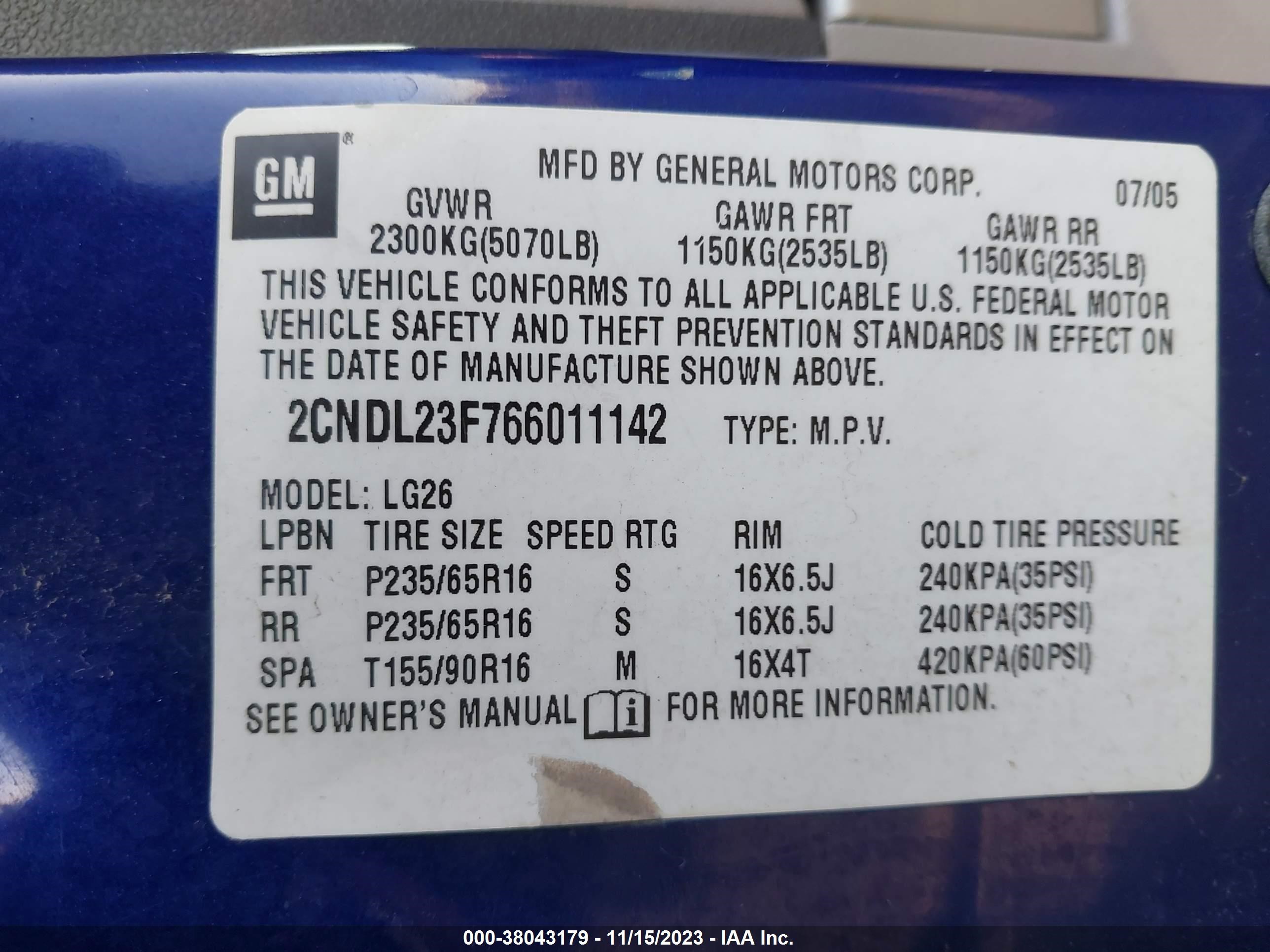 Photo 8 VIN: 2CNDL23F766011142 - CHEVROLET EQUINOX 