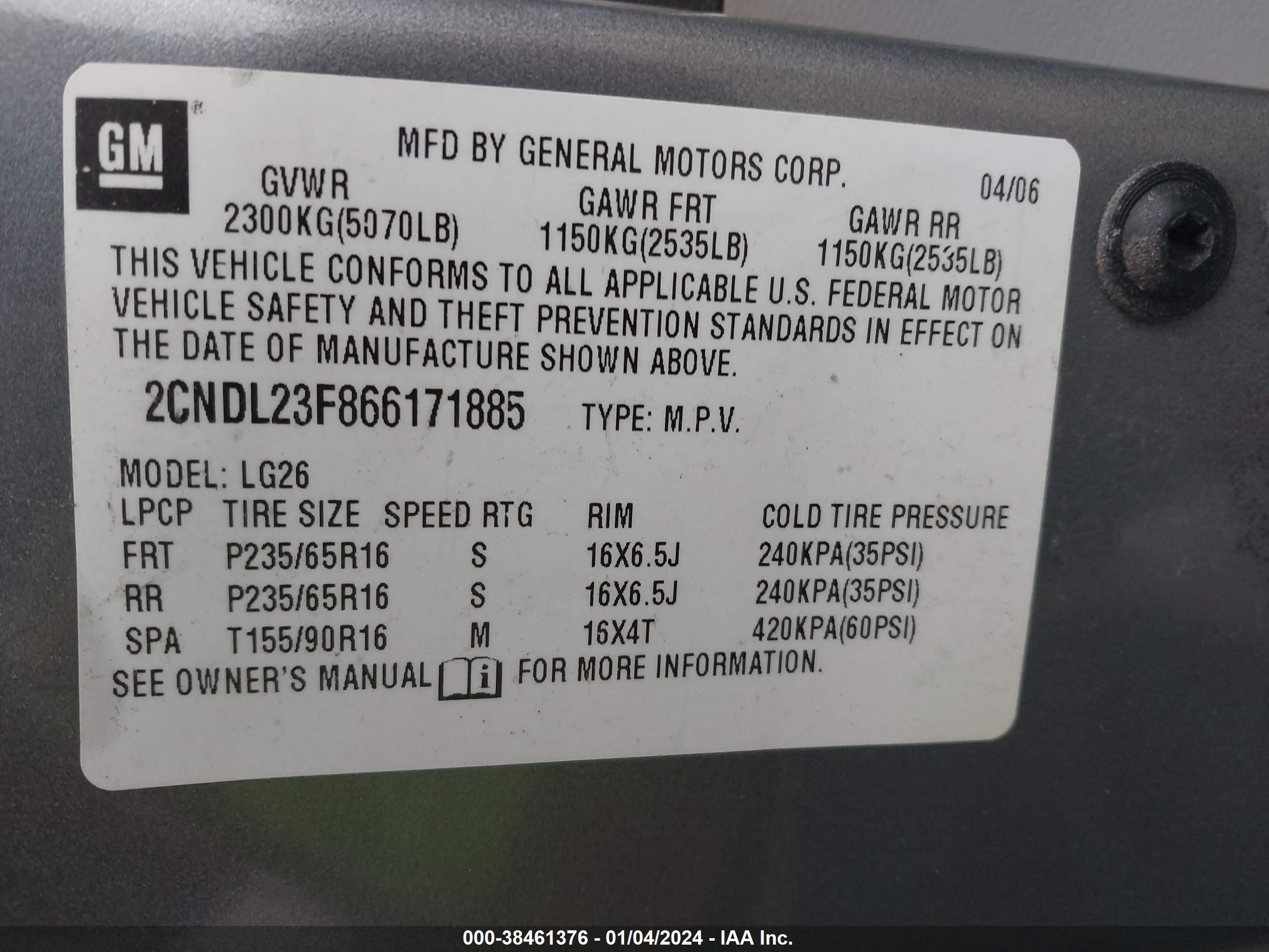 Photo 8 VIN: 2CNDL23F866171885 - CHEVROLET EQUINOX 