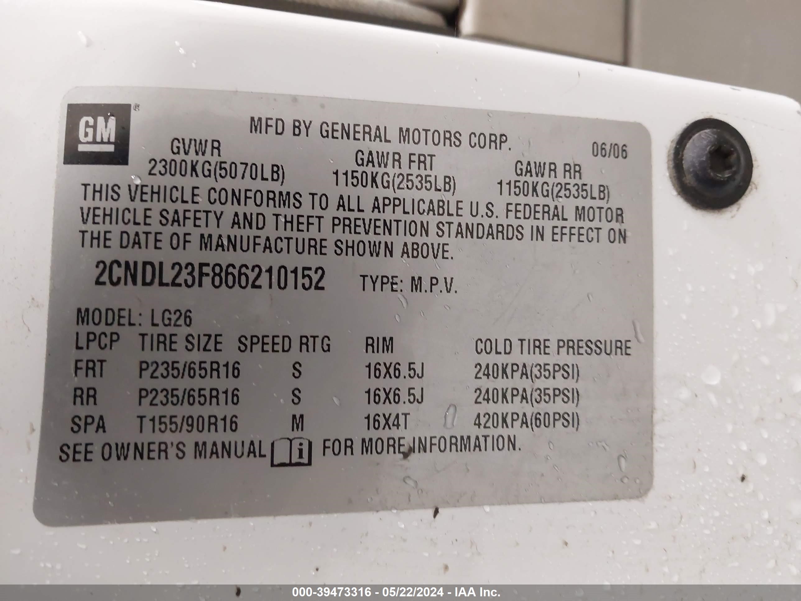 Photo 8 VIN: 2CNDL23F866210152 - CHEVROLET EQUINOX 