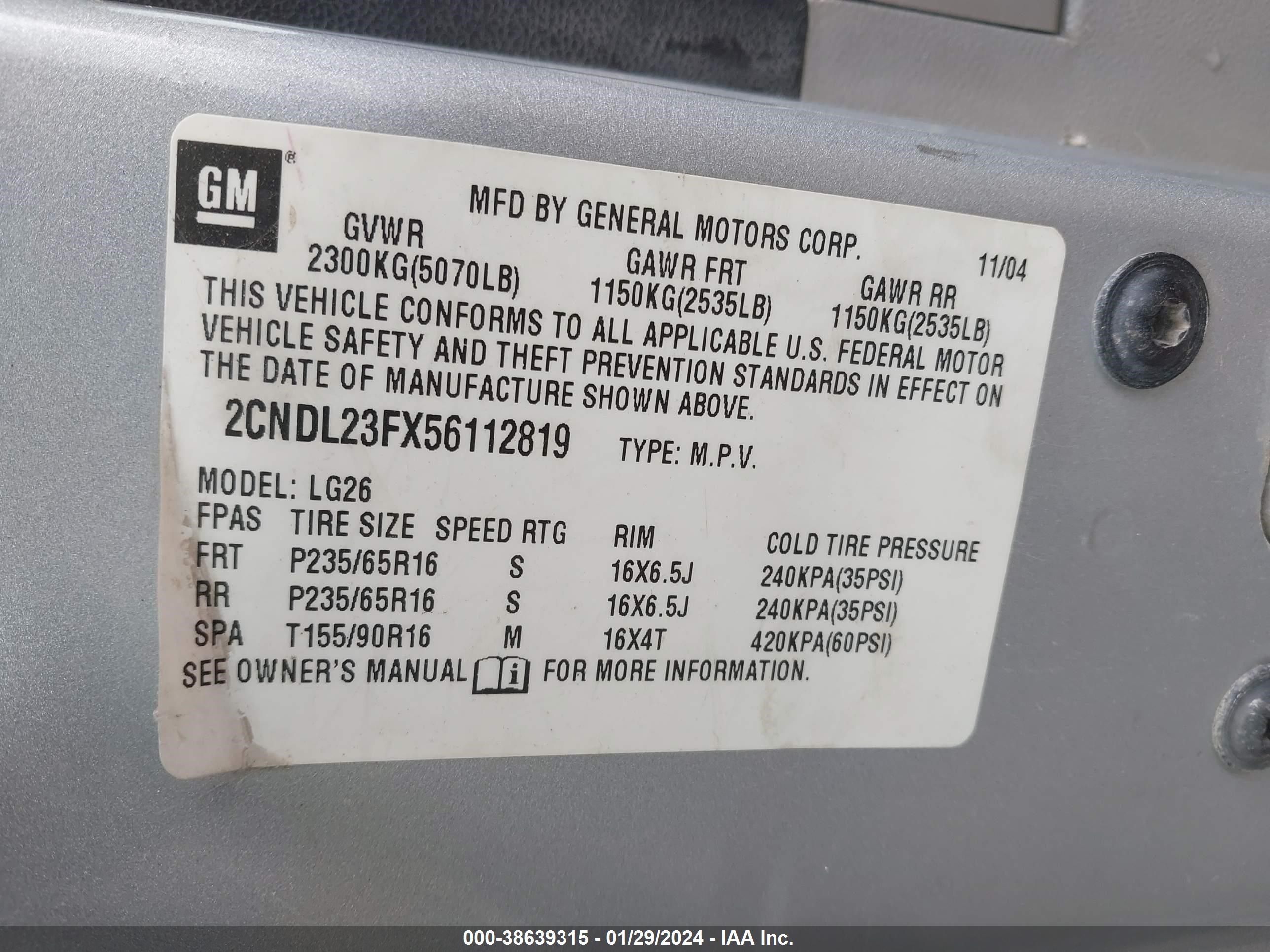 Photo 8 VIN: 2CNDL23FX56112819 - CHEVROLET EQUINOX 