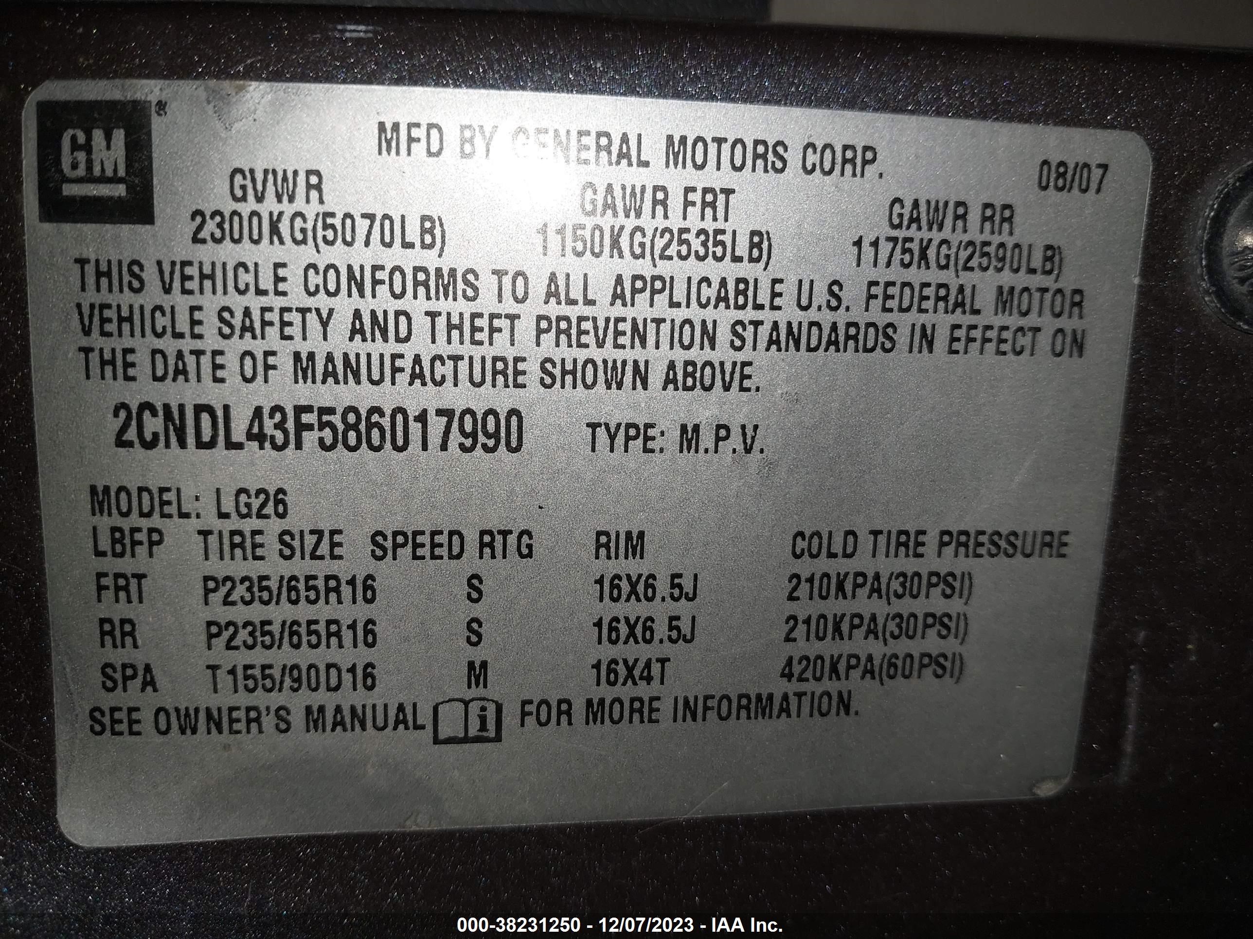 Photo 8 VIN: 2CNDL43F586017990 - CHEVROLET EQUINOX 