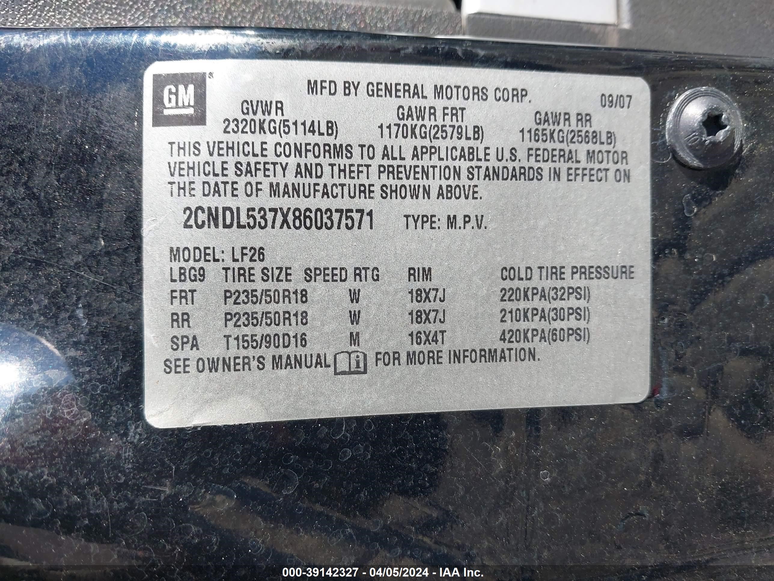 Photo 8 VIN: 2CNDL537X86037571 - CHEVROLET EQUINOX 