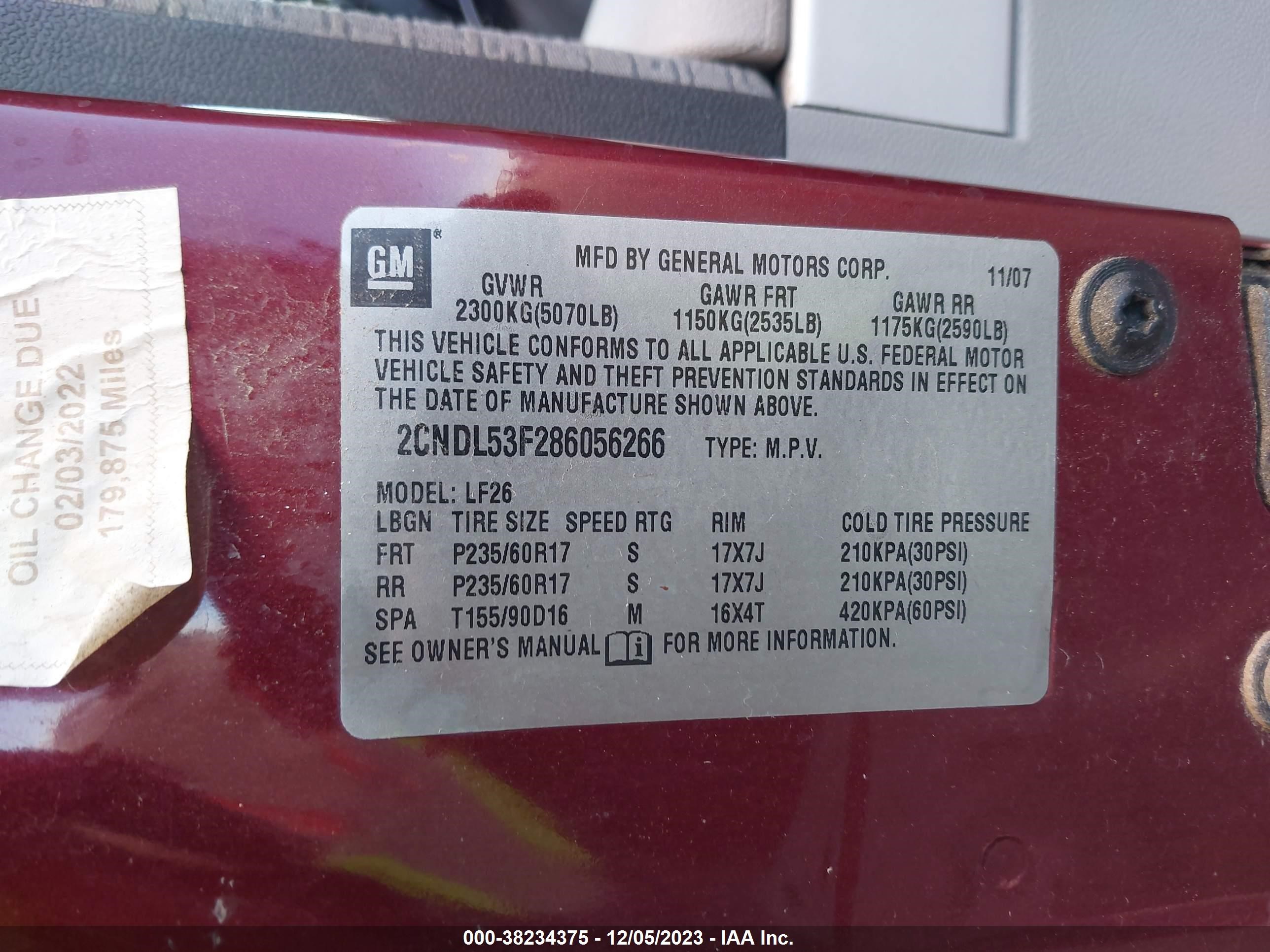 Photo 8 VIN: 2CNDL53F286056266 - CHEVROLET EQUINOX 