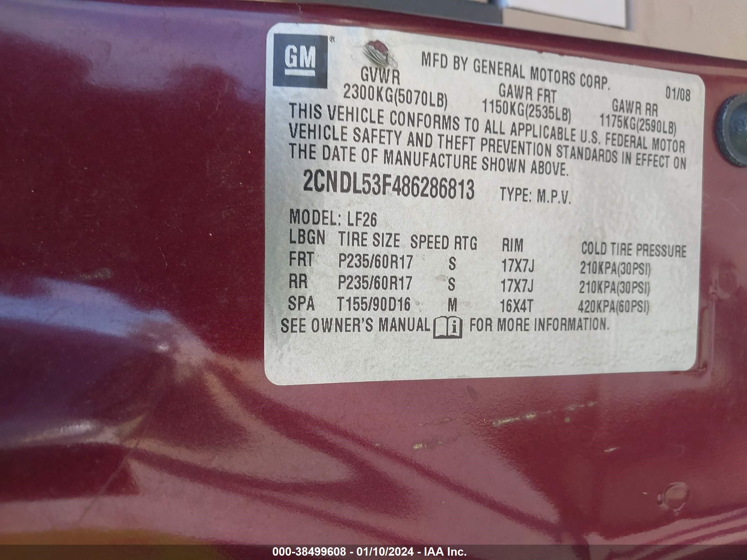 Photo 8 VIN: 2CNDL53F486286813 - CHEVROLET EQUINOX 