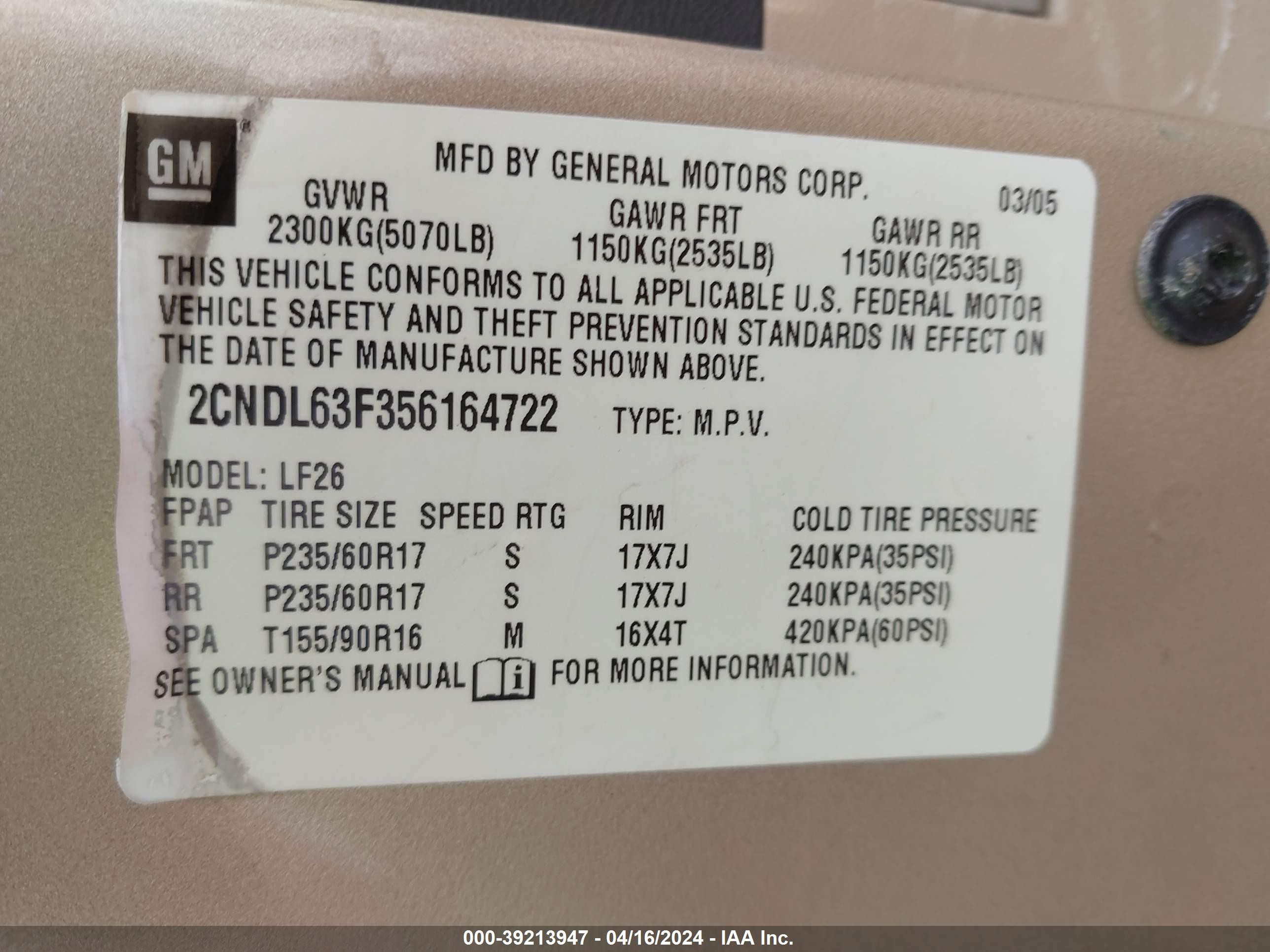 Photo 8 VIN: 2CNDL63F356164722 - CHEVROLET EQUINOX 