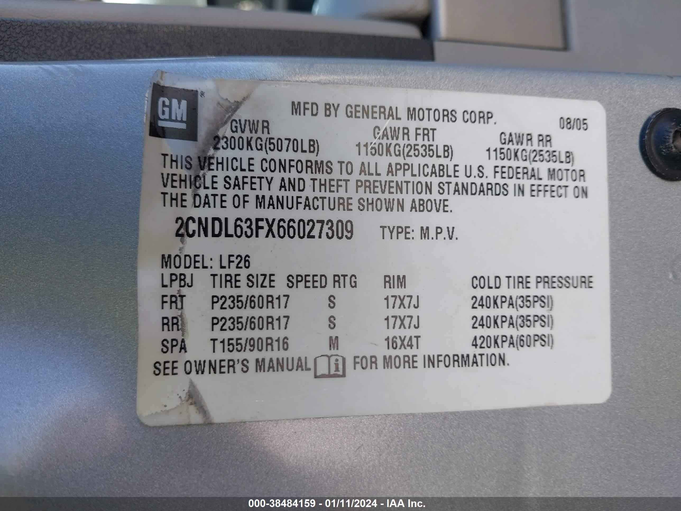 Photo 8 VIN: 2CNDL63FX66027309 - CHEVROLET EQUINOX 