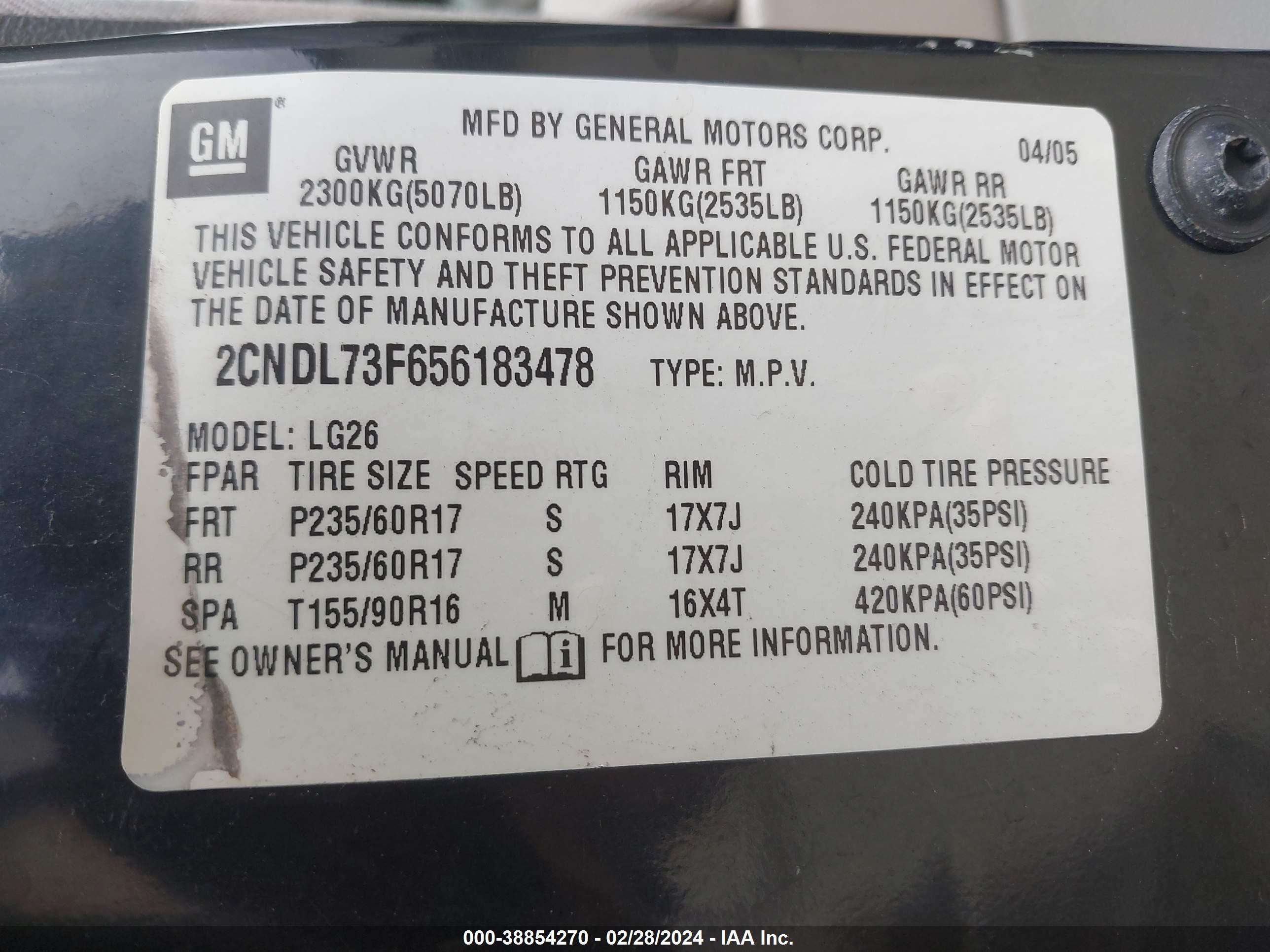 Photo 8 VIN: 2CNDL73F656183478 - CHEVROLET EQUINOX 