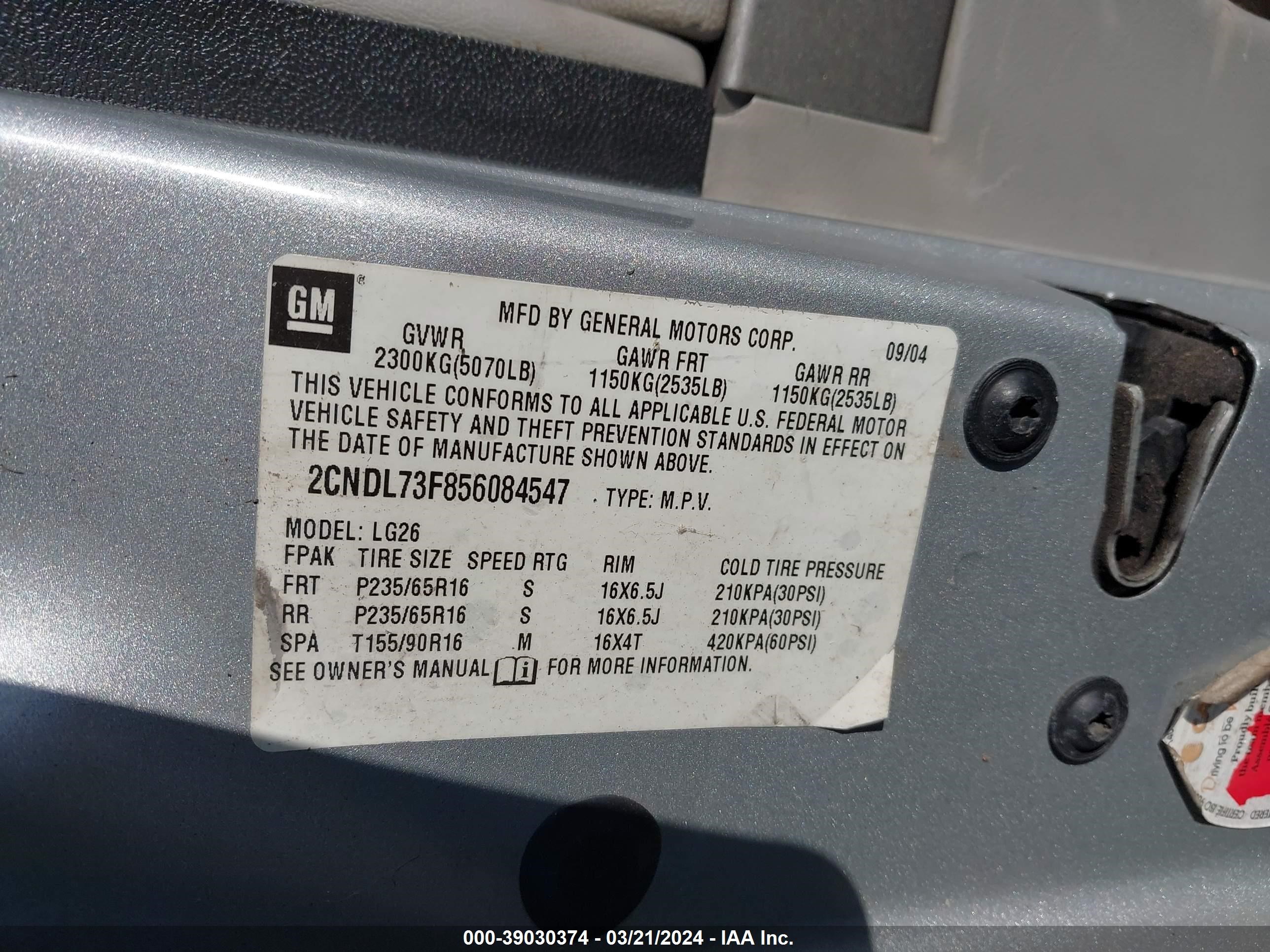 Photo 8 VIN: 2CNDL73F856084547 - CHEVROLET EQUINOX 