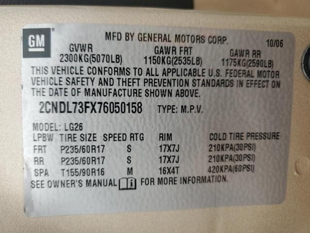 Photo 12 VIN: 2CNDL73FX76050158 - CHEVROLET EQUINOX 