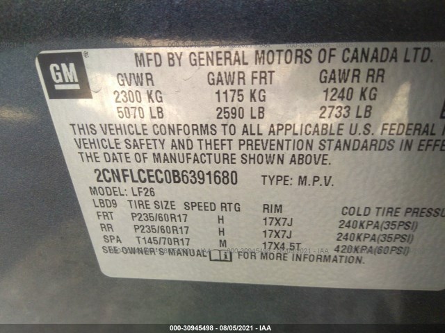 Photo 8 VIN: 2CNFLCEC0B6391680 - CHEVROLET EQUINOX 