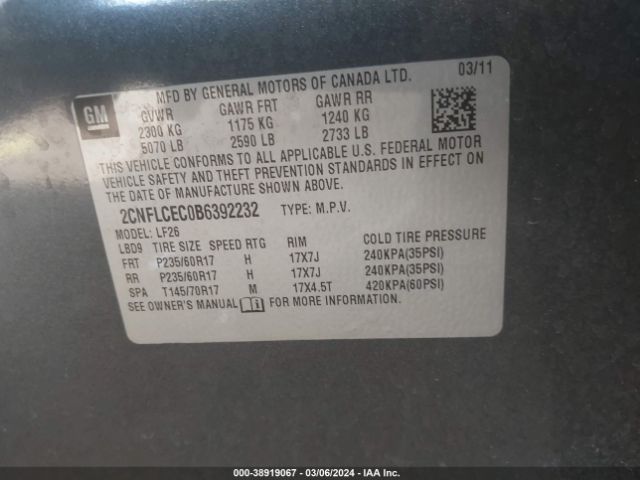 Photo 8 VIN: 2CNFLCEC0B6392232 - CHEVROLET EQUINOX 