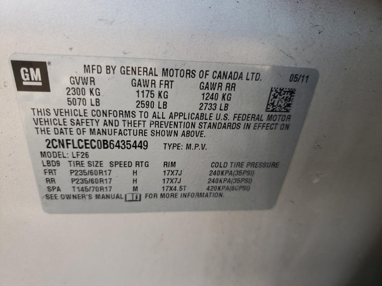 Photo 12 VIN: 2CNFLCEC0B6435449 - CHEVROLET EQUINOX 